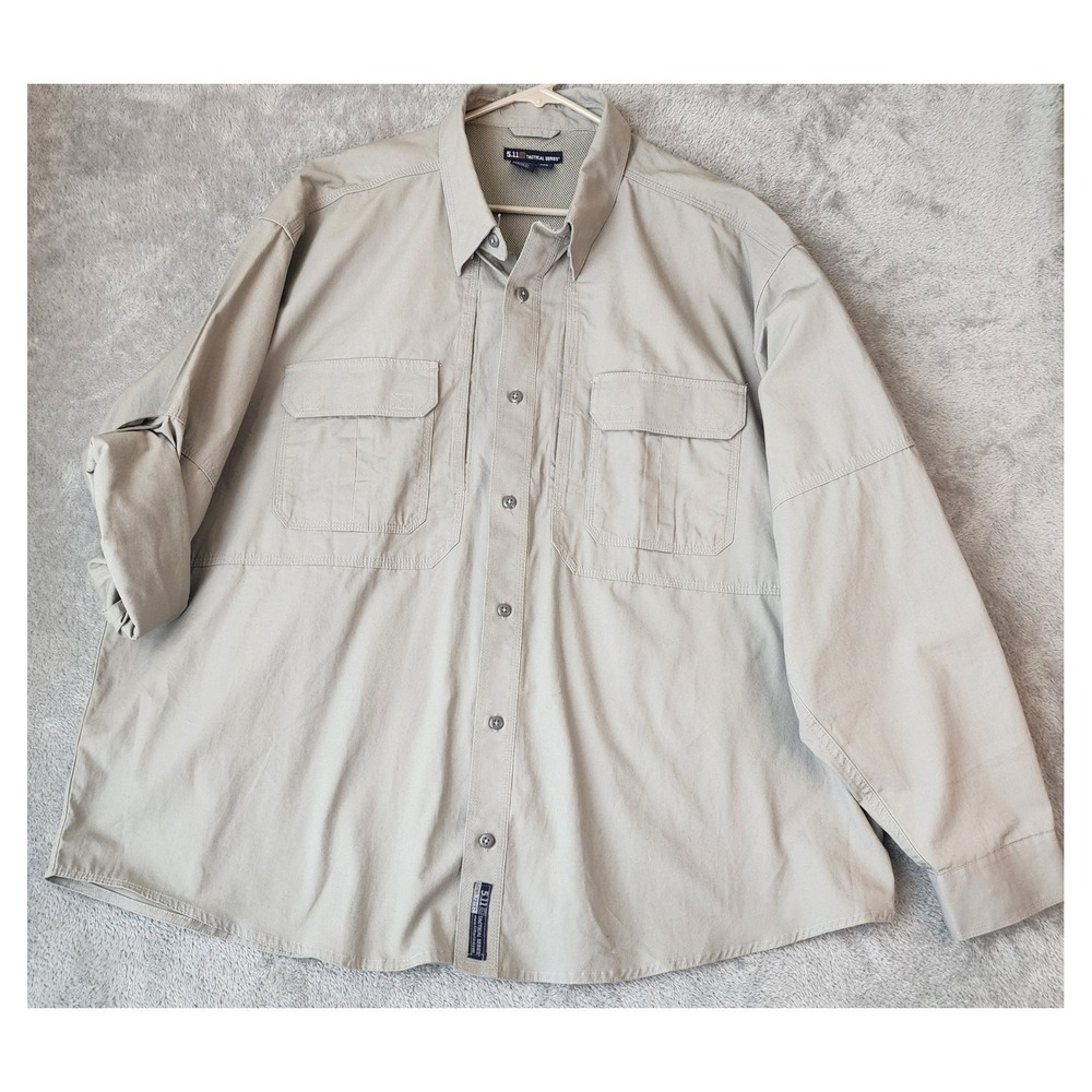 5.11 Tactical Series Shirt Mens 2XL Khaki Tan Vented Button Down Long Sleeve